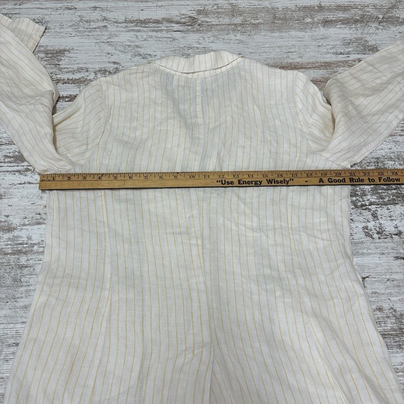 Cynthia Rowley Sz Medium 100% Linen‎ Blazer Jacket Ivory Yellow  Flip Pocket - Picture 10 of 14